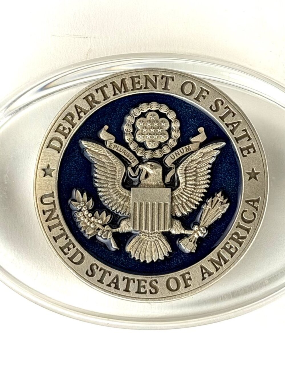 Department of State Pewter Glass Paperweight 2017 Heritage Pewter US Emblem Desk